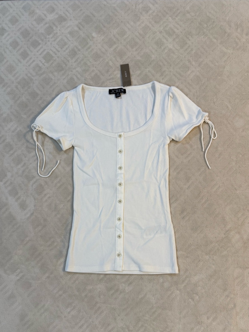 NWT Ivory J. Crew White Button-Front Scoop Neck Short Sleeve Top XXS